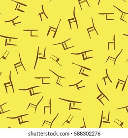 Vector Different Chair Silhouettes Seamless Pattern on Yellow Background