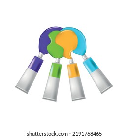 vector of different color oil paint tubes. tubes with extruded paint on a white background.