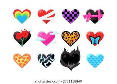 Vector de diferentes emojis de colores corazón