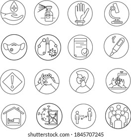 vector de diferentes iconos de coronavirus en blanco