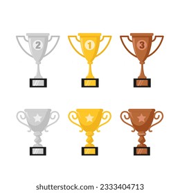 Vector different cups set on white background golden, silver and bronze trophies