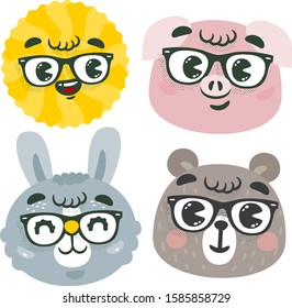 Vector different cute animal sticker template. Illustration set with different animals - Vector