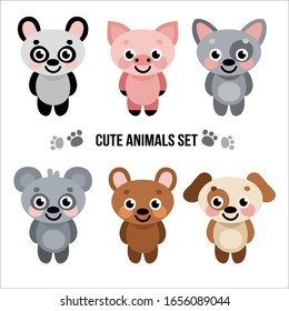 Vector different cute animal sticker template.