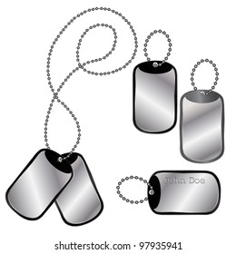 Vector of different dog tags on a chain on white