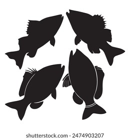 Vector different fish silhouette isolated on white background