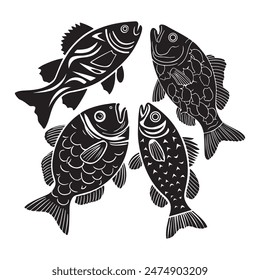 Vector de diferentes siluetas de peces aislados sobre fondo blanco