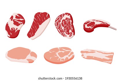 vector different fresh portion of meat beef and pork ingredient icon illustration