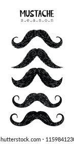 Vector different hand drawn hairy mustache icon set, photo booth props for prostate cancer awareness event