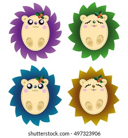 Vector different hedgehogs isolated on white background.