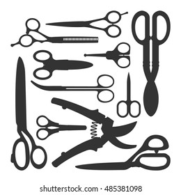 Vector different illustration of scissors on white background