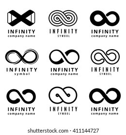 Vector different infinity logos set. Infinite cycle emblem, infinity  badge, infinity figure eight illustration