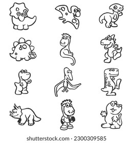 vector different kinds of dinosaurs in sticker design illustration