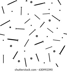 Vector Different Nails Black Silhouettes Seamless Random Pattern Isolated on White Background