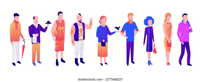 Vector of different people old, young people men and women.