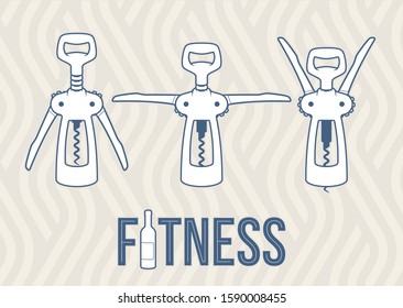 Vector different positions of corkscrew.  Wine Fitness.