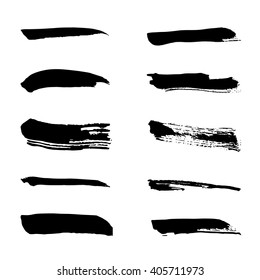 Vector Different strokes made with a brush, isolated on white