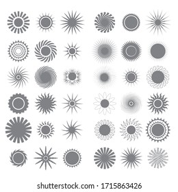 Vector Different Sun Icons Isolated on White Background.