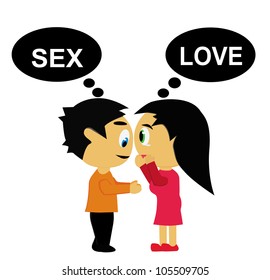 Vector - Different thinking.The woman think about love but the man think about sex.