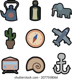vector with different travel icons on white
