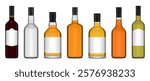 Vector different types of alcoholic drink bottles with and without labels