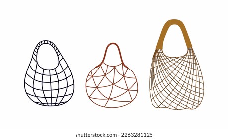 Vector different types of eco bags. Zero waste. Set or collection.