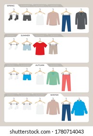 Vector different types of men's clothing according to the seasons.