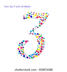 Vector Digit 3 from Bright Color Ink Blots with Splashes. Element for your bright holiday projects and color designs. Just make words.