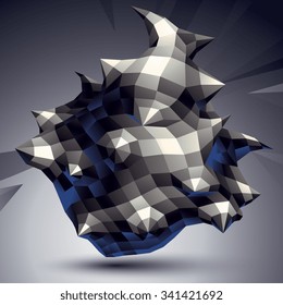 Vector digital 3d abstract object, geometric polygonal element. Spatial technological contrast shape.