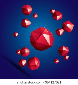 Vector digital 3d abstraction, geometric polygonal element. Spatial technological colorful shape, three-dimensional connected objects.