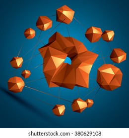 Vector digital 3d abstraction, geometric polygonal element. Spatial technological colorful shape, three-dimensional connected objects.