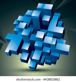Vector digital 3d abstraction, geometric polygonal element. Spatial technological blue shape perspective object.