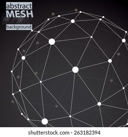 Vector digital 3d abstraction, lattice geometric polygonal template, perspective chaotic wireframe unusual illustration.