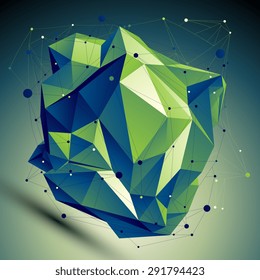 Vector digital 3d abstraction, lattice geometric polygonal misshapen template. Emerald perspective wireframe unusual illustration.