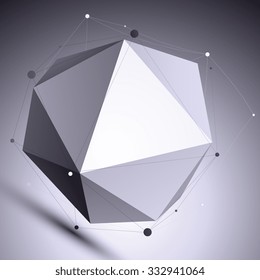 Vector digital 3d abstraction, lattice geometric template, perspective wireframe contrast spherical illustration.