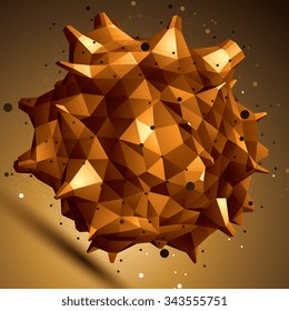 Vector digital 3d abstraction, lattice geometric polygonal element, perspective golden wireframe object.