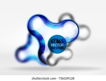 Vector digital 3d space blue bubble, glass and metallic effects. Technology abstract background