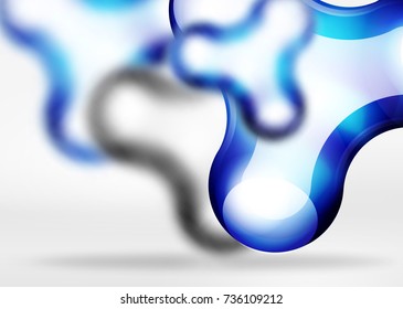 Vector digital 3d space blue bubble, glass and metallic effects. Technology abstract background