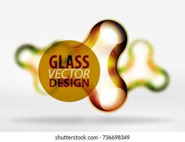 Vector digital 3d space orange bubble, glass and metallic effects. Technology abstract background