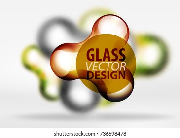 Vector digital 3d space orange bubble, glass and metallic effects. Technology abstract background