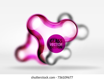 Vector digital 3d space purple bubble, glass and metallic effects. Technology abstract background