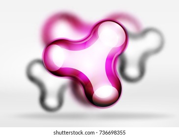 Vector digital 3d space purple bubble, glass and metallic effects. Technology abstract background