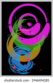 Vector digital art picture with color shapes on black background