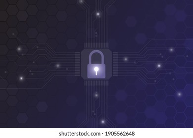 Vector Of Digital Background With Lock Icon And Technology.