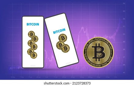 vector digital bitcoin coin tight investment coin and graph
with modern technology with phone application and investment with futuristic on abstract blue background