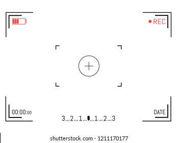 Vector digital camera frame viewfinder with screen of video recorder and focusing screen display of photo camera isolated on white background