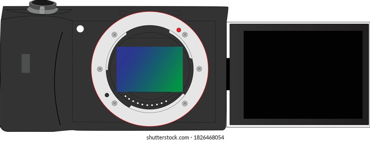 Vector of a Digital camera full frame mirror less camera with a flip out screen 2020