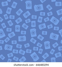 Vector Digital Camera Icon Seamless Pattern on Blue Background