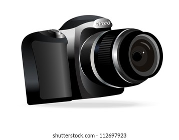 Vector digital camera on white background with shadow