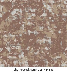 Vector digital camouflage. Brown sand halftone dots design style for clothing print. Seamless camo pattern. Military desert texture in dots shape.