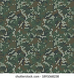 Digitale Vektorgrafik. Der Design-Stil der grünen Halftone-Punkte für den Bekleidungsdruck. Nahtloses Camo-Muster. Militärische Struktur in Punktform.